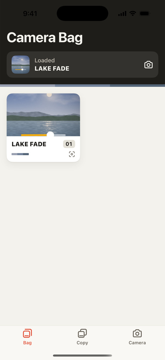 Camera Bag: your saved cameras